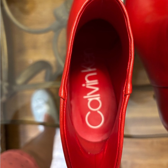 Calvin Klein High Heeled Leather Red Ankle Boots Size 6.5 - Picture 9 of 12